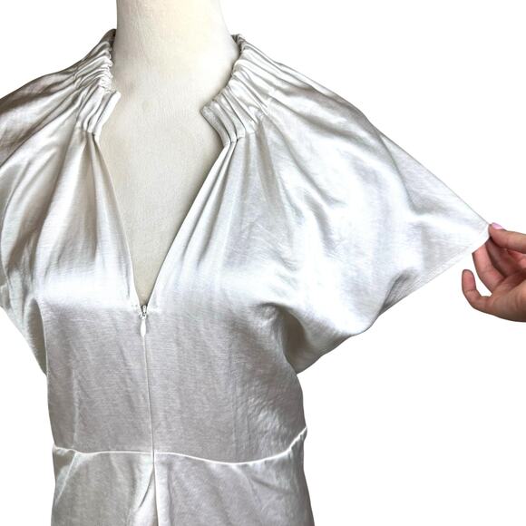 Zero + Maria Cornejo Stella Silver White Satin Ruched Gathered Cocktail Dress - Picture 11 of 16